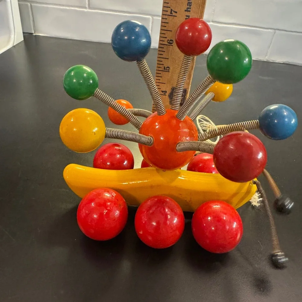 Vintage Wooden Caterpillar Pull Toy Multicolor Mid Century Modern Spring Bug
